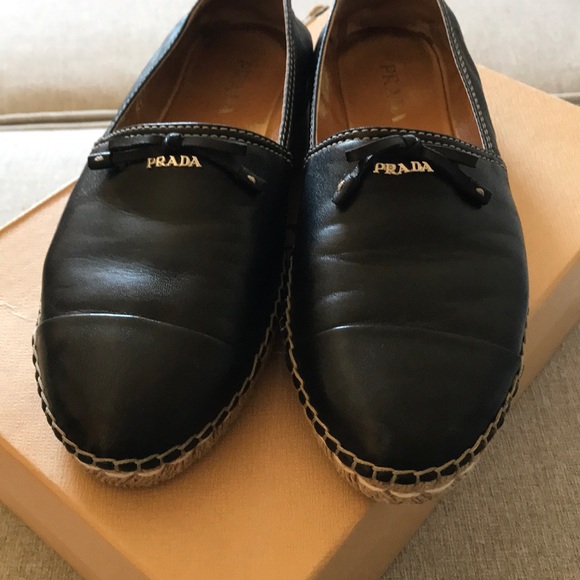 Prada black leather cap-toe espadrille - Picture 2 of 8